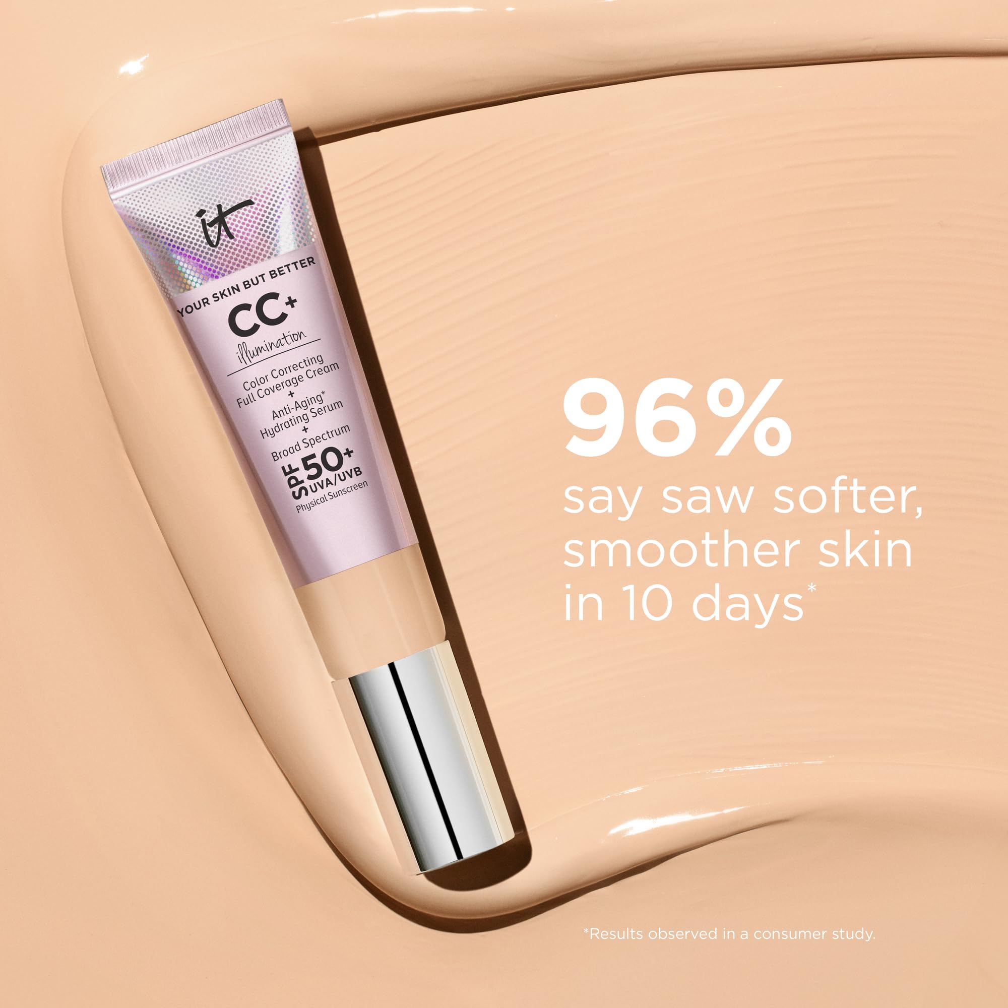 IT Cosmetics CC+ Cream Illumination texture closeup shows creamy, hydrating formula.