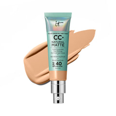 IT Cosmetics CC+ Cream Natural Matte Medium bottle with pump for easy application and shine control.