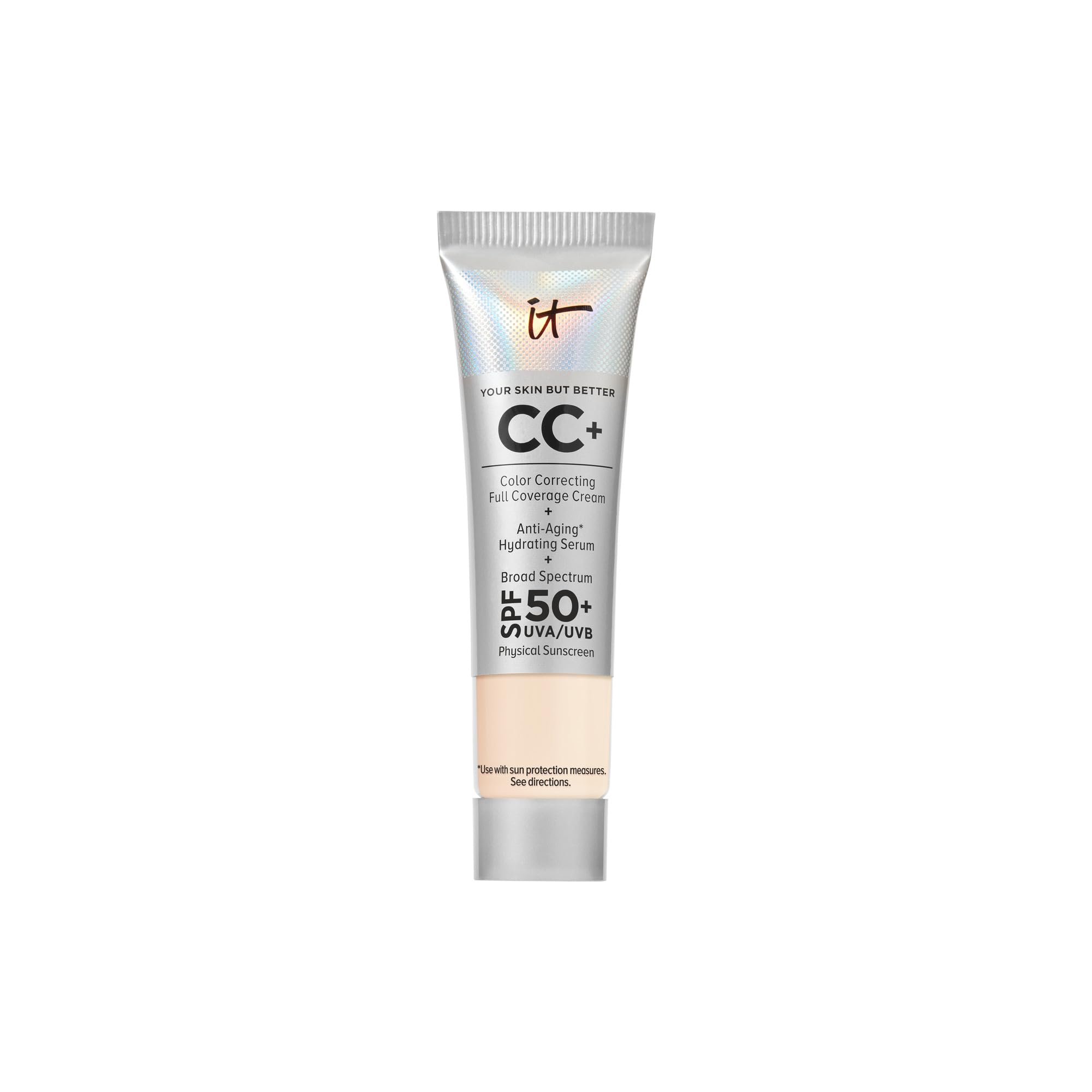 IT Cosmetics CC+ Cream Travel Fair Light packaging shows a compact, portable size for on-the-go coverage.