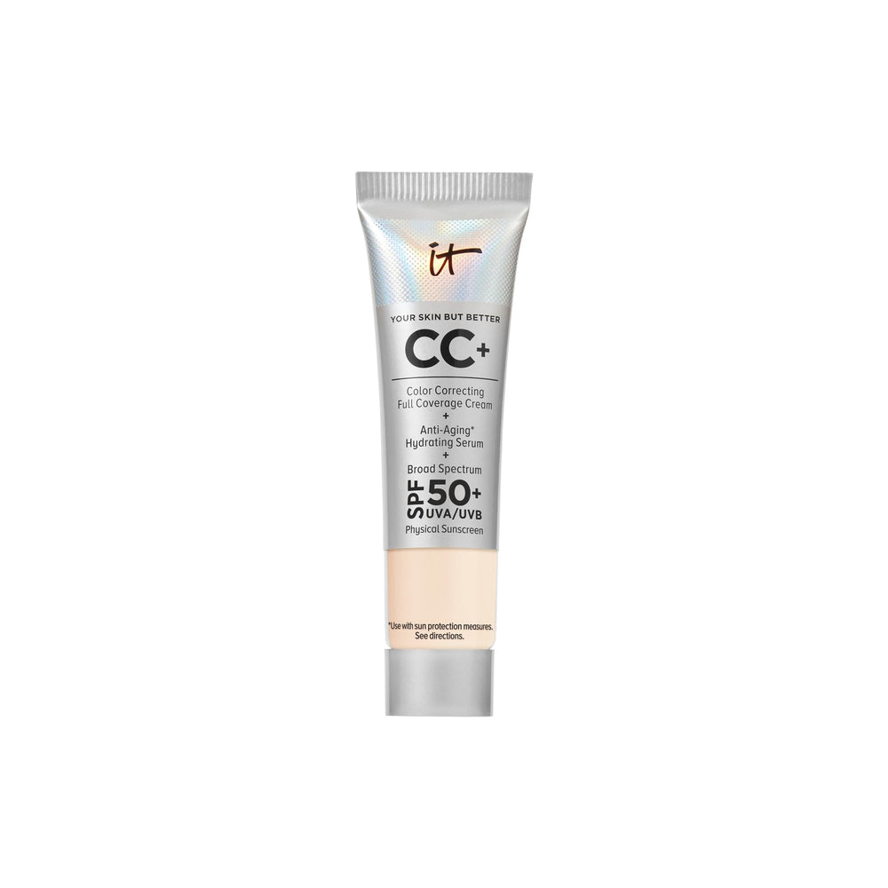 IT Cosmetics CC+ Cream Travel Fair Light packaging shows a compact, portable size for on-the-go coverage.