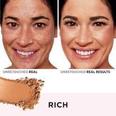 IT Cosmetics CC+ Airbrush Perfecting Powder Foundation close-up demonstrates even tone and soft radiance