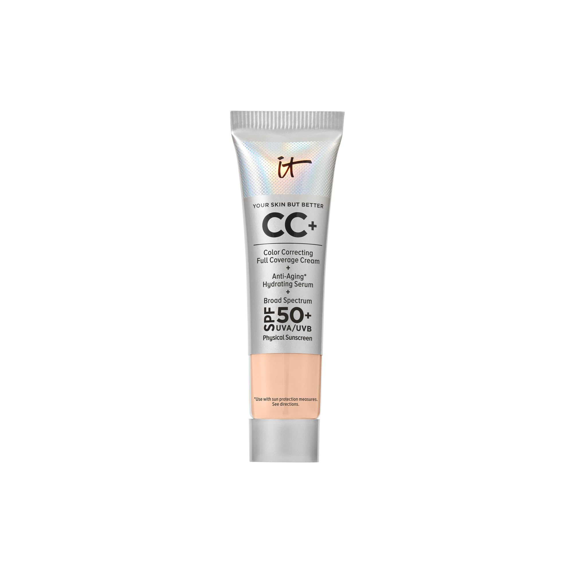 IT Cosmetics CC+ Cream Travel bottle front shows hydrating full-coverage skincare makeup.