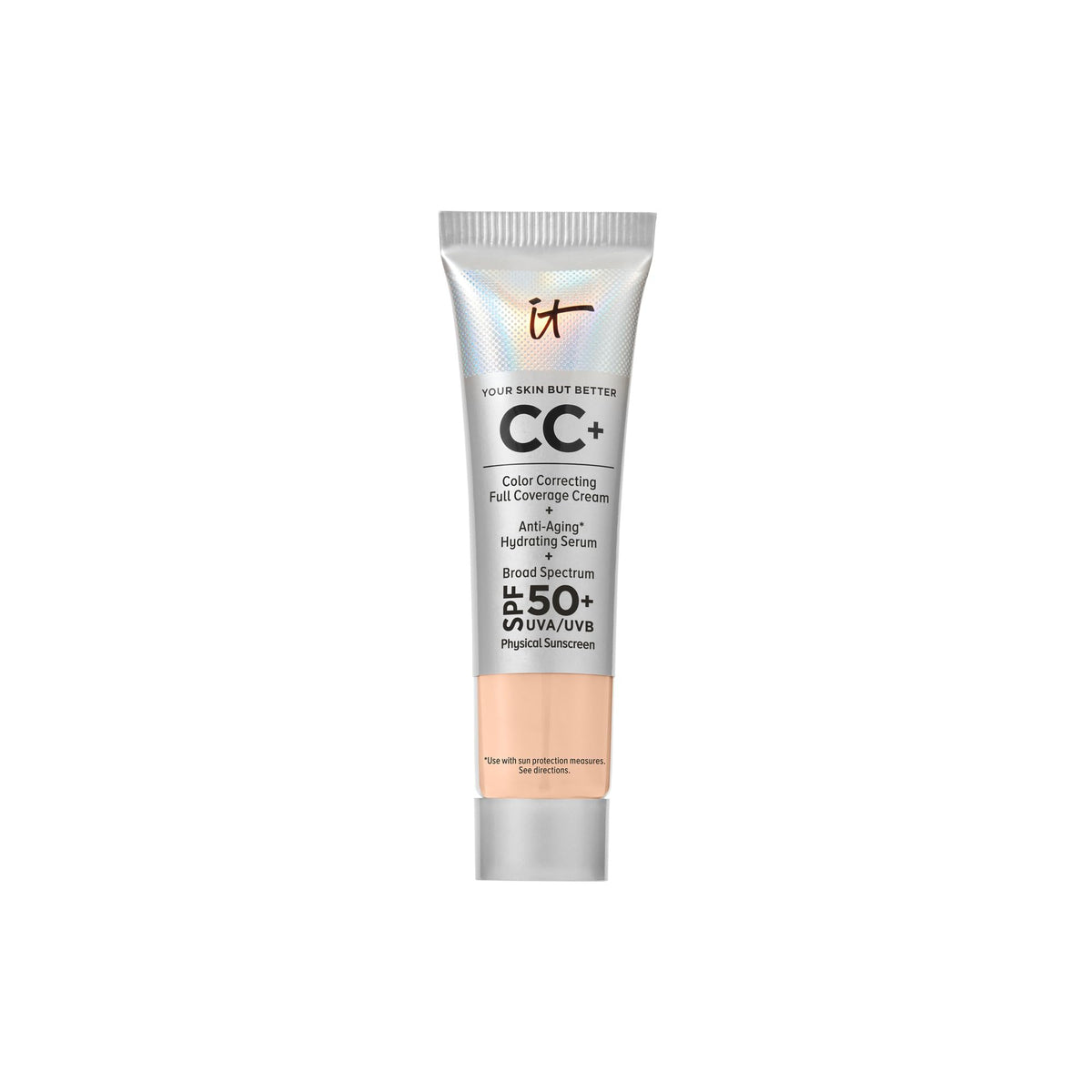 IT Cosmetics CC+ Cream Travel bottle front shows hydrating full-coverage skincare makeup.