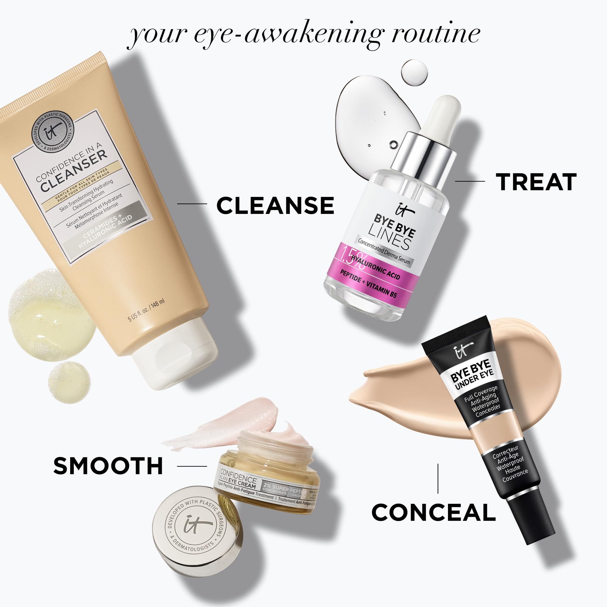 Outer-eye area application of IT Cosmetics eye cream—prepares eye contour.