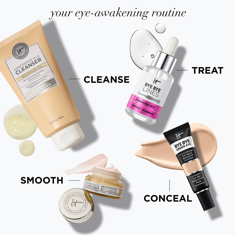Outer-eye area application of IT Cosmetics eye cream—prepares eye contour.