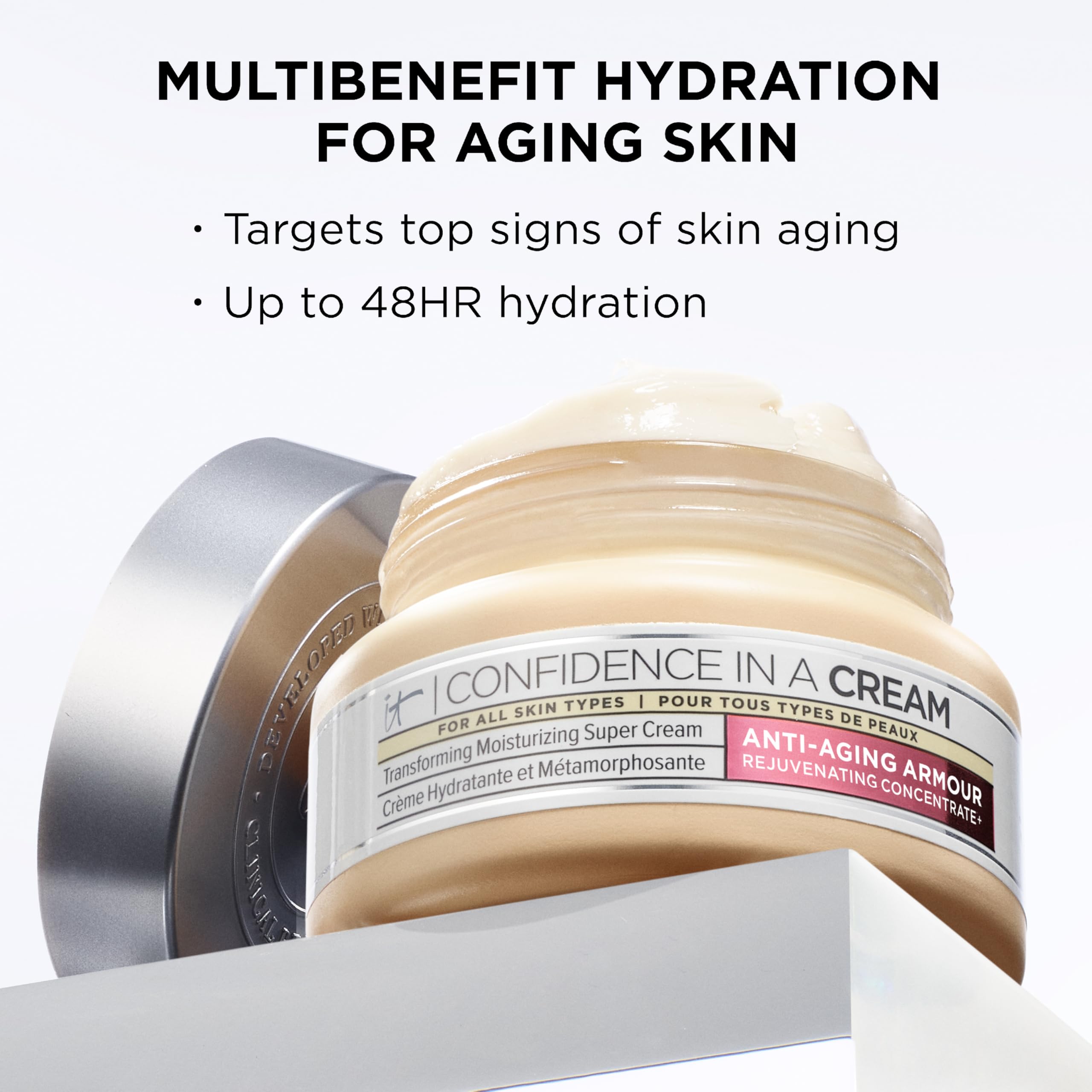IT Cosmetics Confidence in a Cream on diverse skin types indicates universal suitability