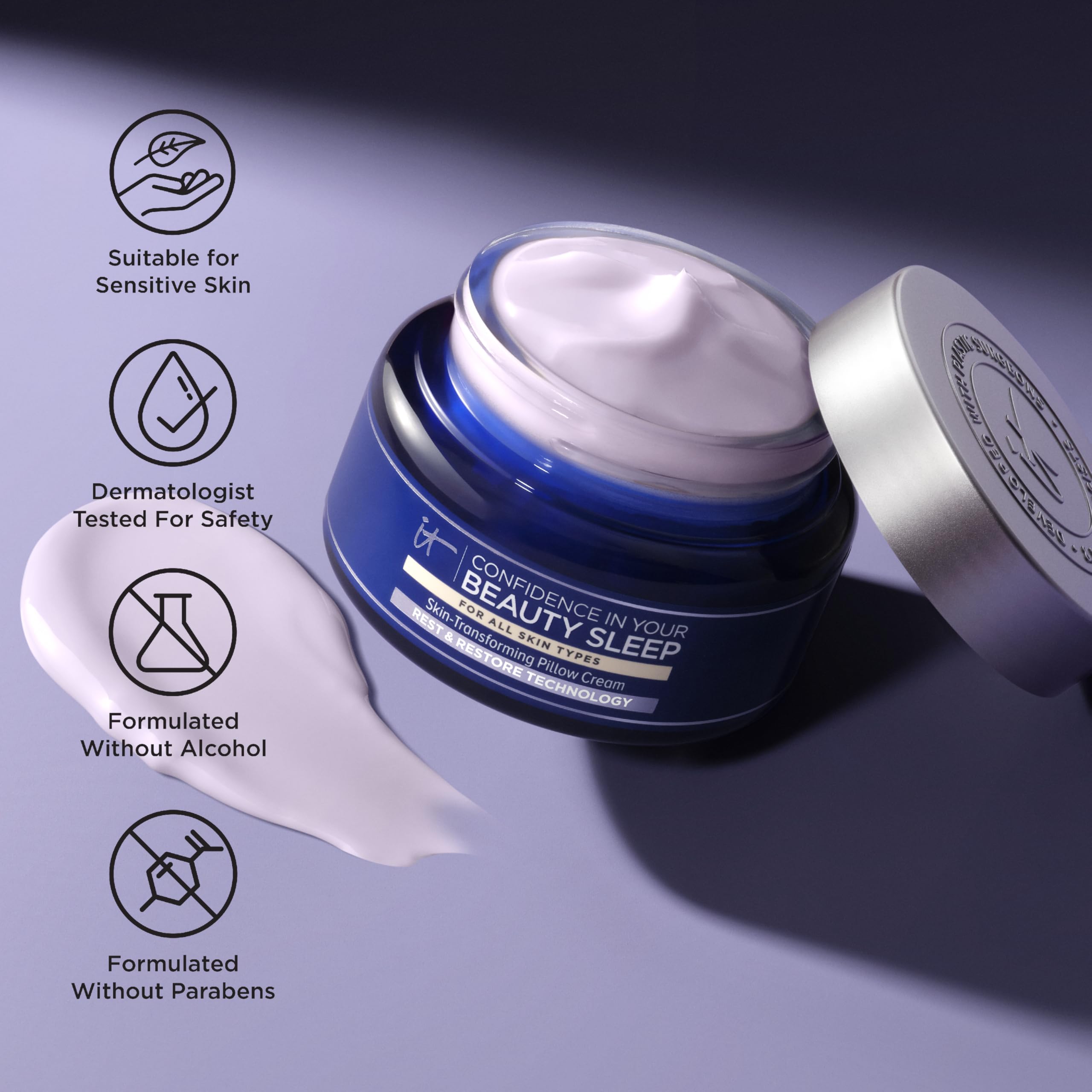 IT Cosmetics Confidence in Your Beauty Sleep jar close-up highlighting ceramides and hyaluronic acid benefits