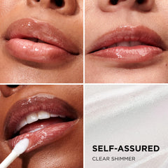 IT Cosmetics Confidence in a Serum Lip Gloss Self-Worth Soft Pink Beige swatch showing sheer color and conditioning.