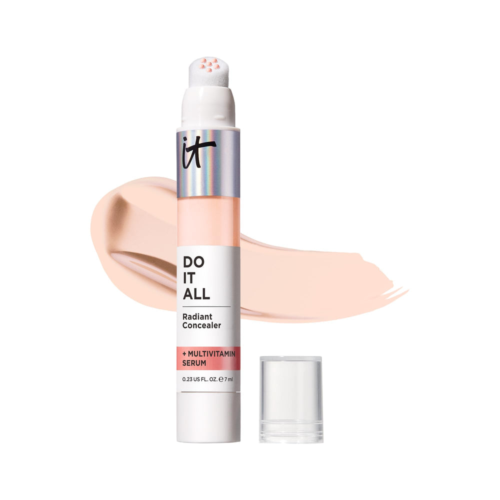 IT Cosmetics Do It All Radiant Concealer tube cap highlights sleek packaging and creaseless coverage.