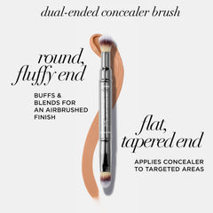 IT Cosmetics Heavenly Luxe Dual Airbrush Concealer Brush #2 round end buffs away imperfections for a smooth finish.
