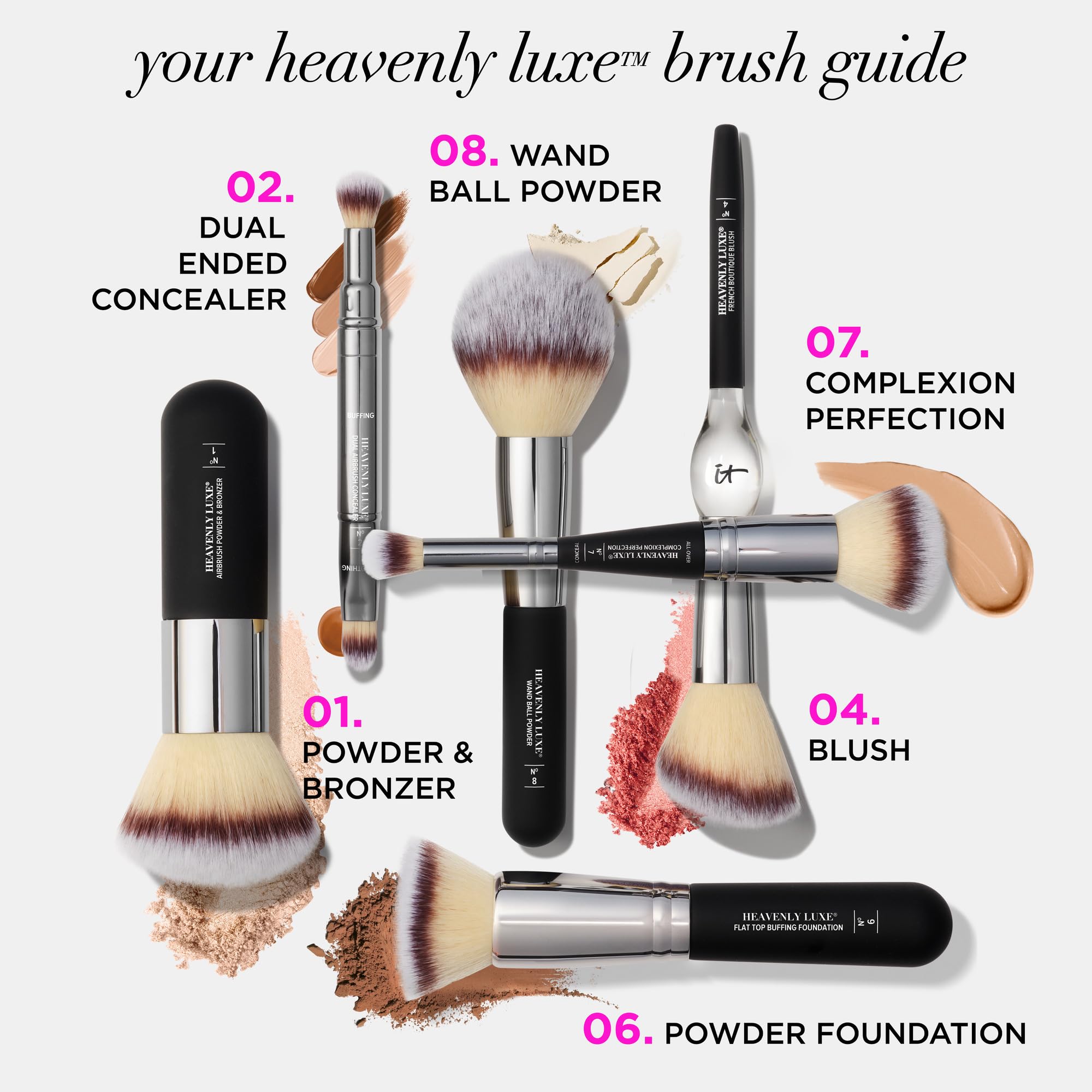Flat top head of IT Cosmetics brush ideal for powder foundation application.