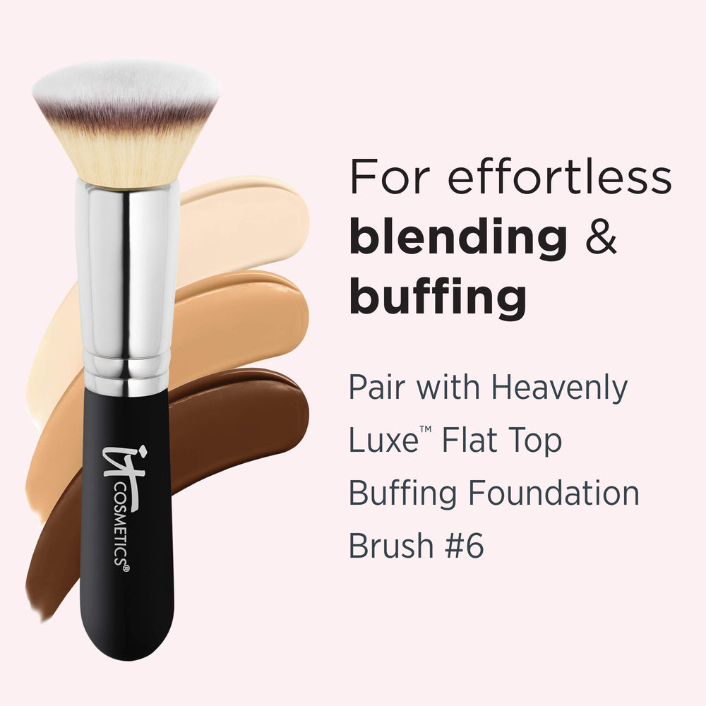 IT Cosmetics Light Warm Foundation brush application shows precise, buildable coverage