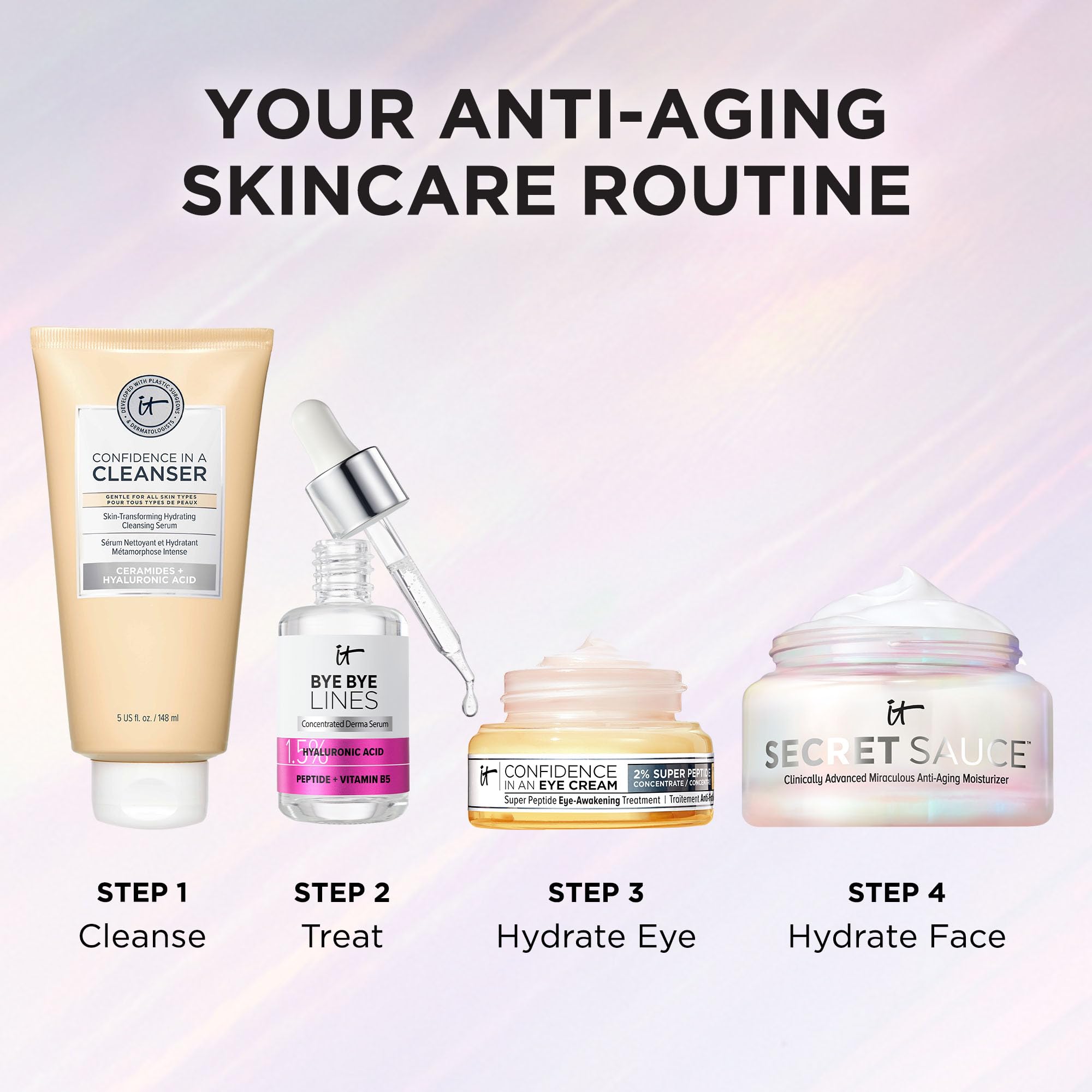 IT Cosmetics Secret Sauce application on face-neck-decollete demonstrates gentle upward massage benefits