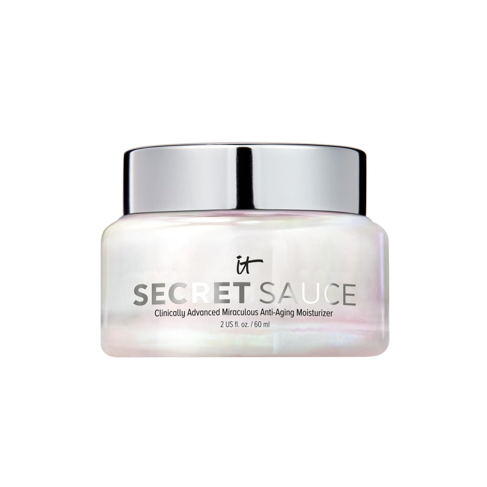 IT Cosmetics Secret Sauce moisturizer bottle close-up showing gel-cream texture for radiant skin