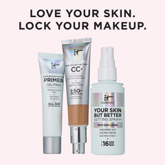 IT Cosmetics Your Skin But Better Setting Spray+ on bare skin to prep or refresh.