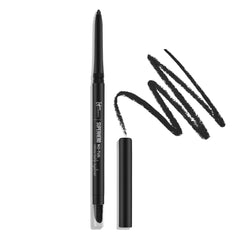 IT Cosmetics Superhero No-Tug Eyeliner in black, close-up glide for smooth lining.