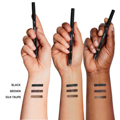 IT Cosmetics Superhero No-Tug Eyeliner swatch along lash line defines eyes with pigment.