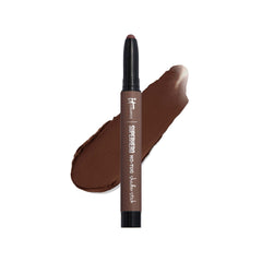 IT Cosmetics Superhero No-Tug Shadow Stick Fearless Umber swatch shows rich matte brown for crease-free color