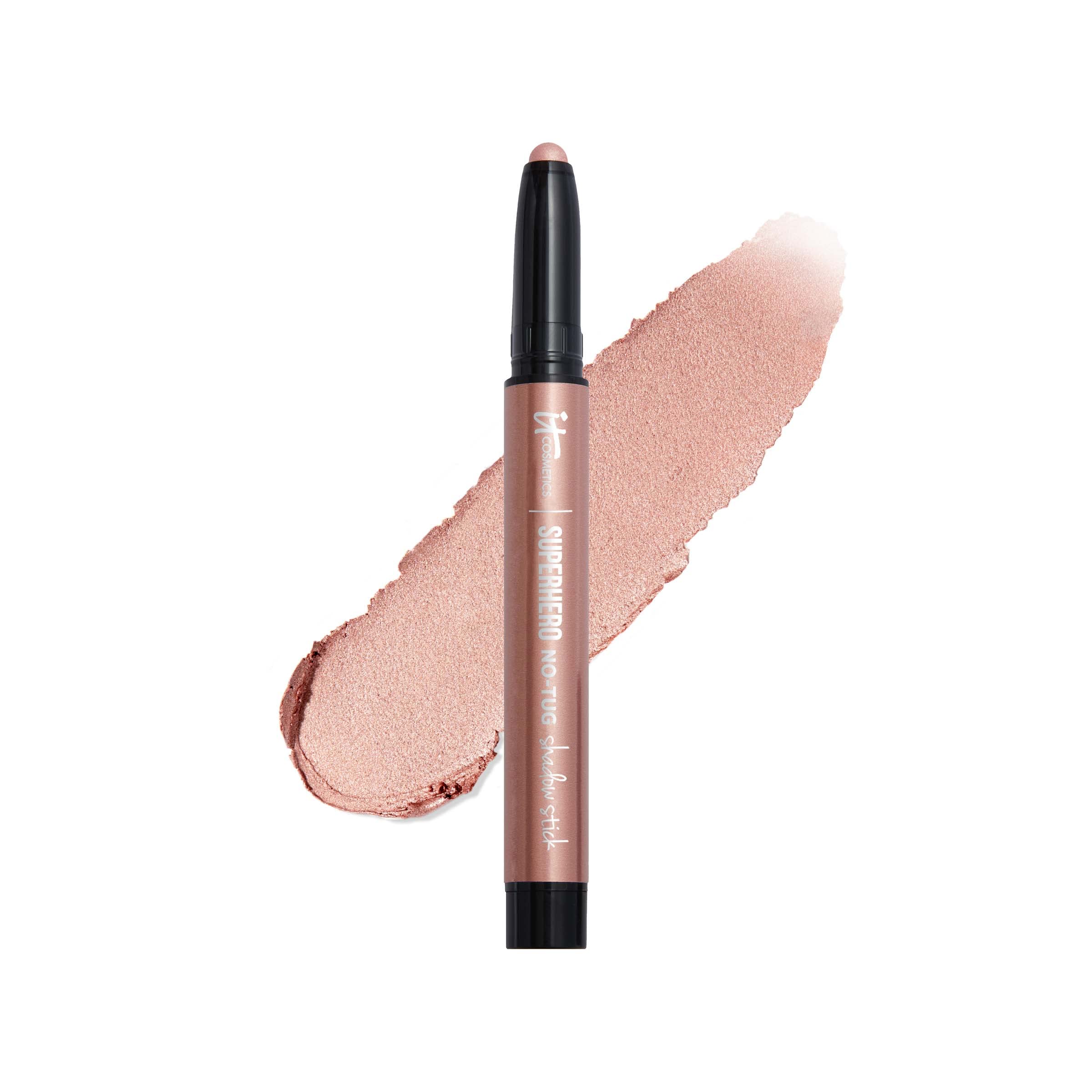 IT Cosmetics Superhero No-Tug Shadow Stick Warm Rose Gold cap closeup for smooth application