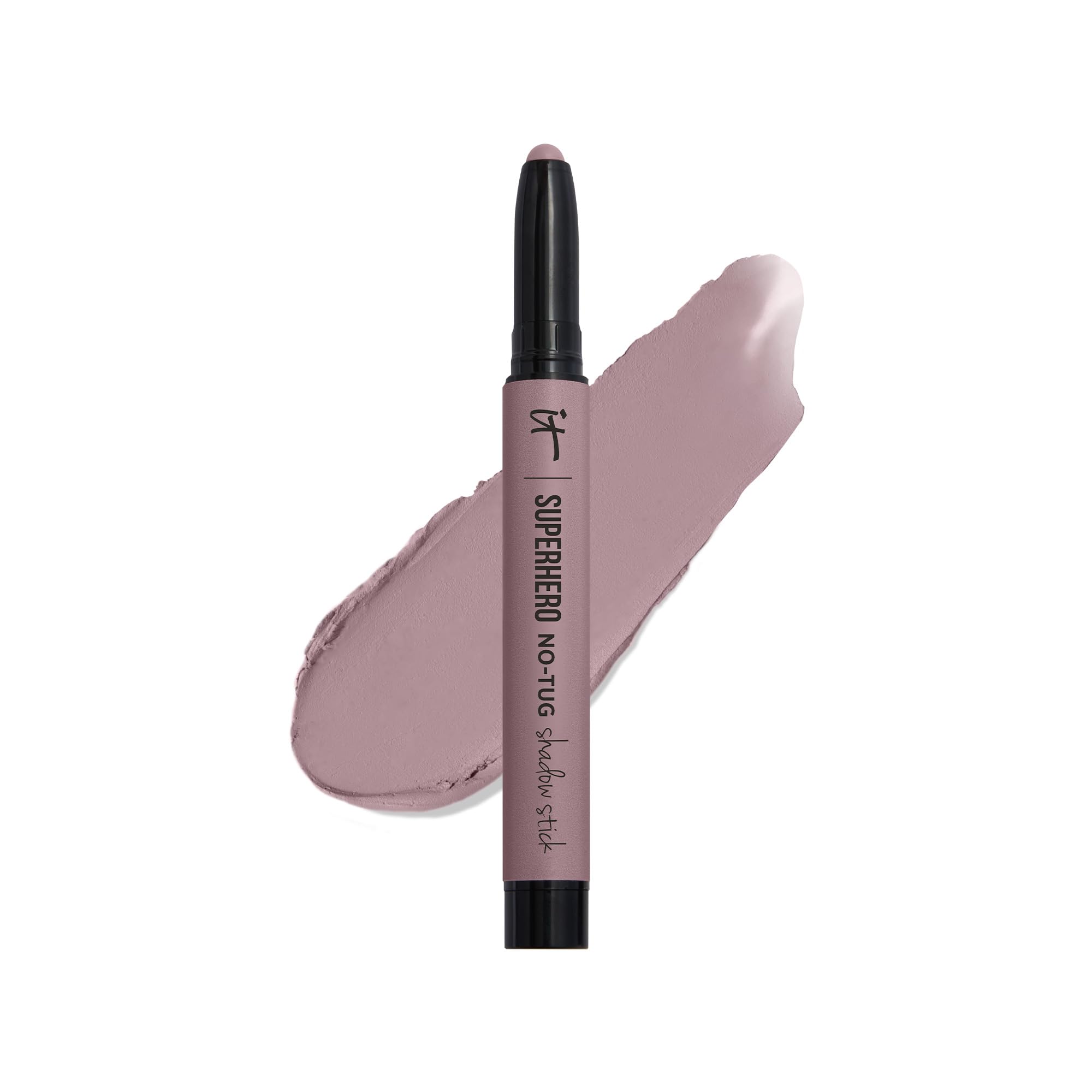 IT Cosmetics Superhero No-Tug Waterproof Shadow Stick Mighty Mauve swatch on eyelid for all-day color