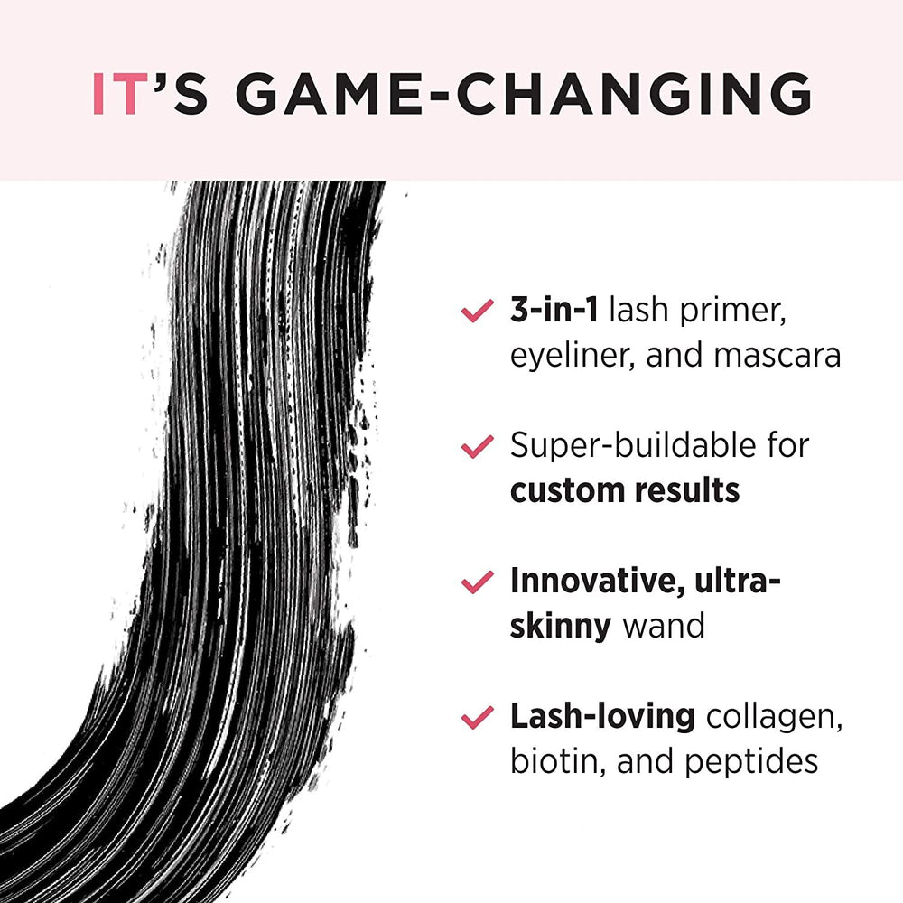 IT Cosmetics Tightline black ink pigment highlights eyeliner precision and dark lash line.