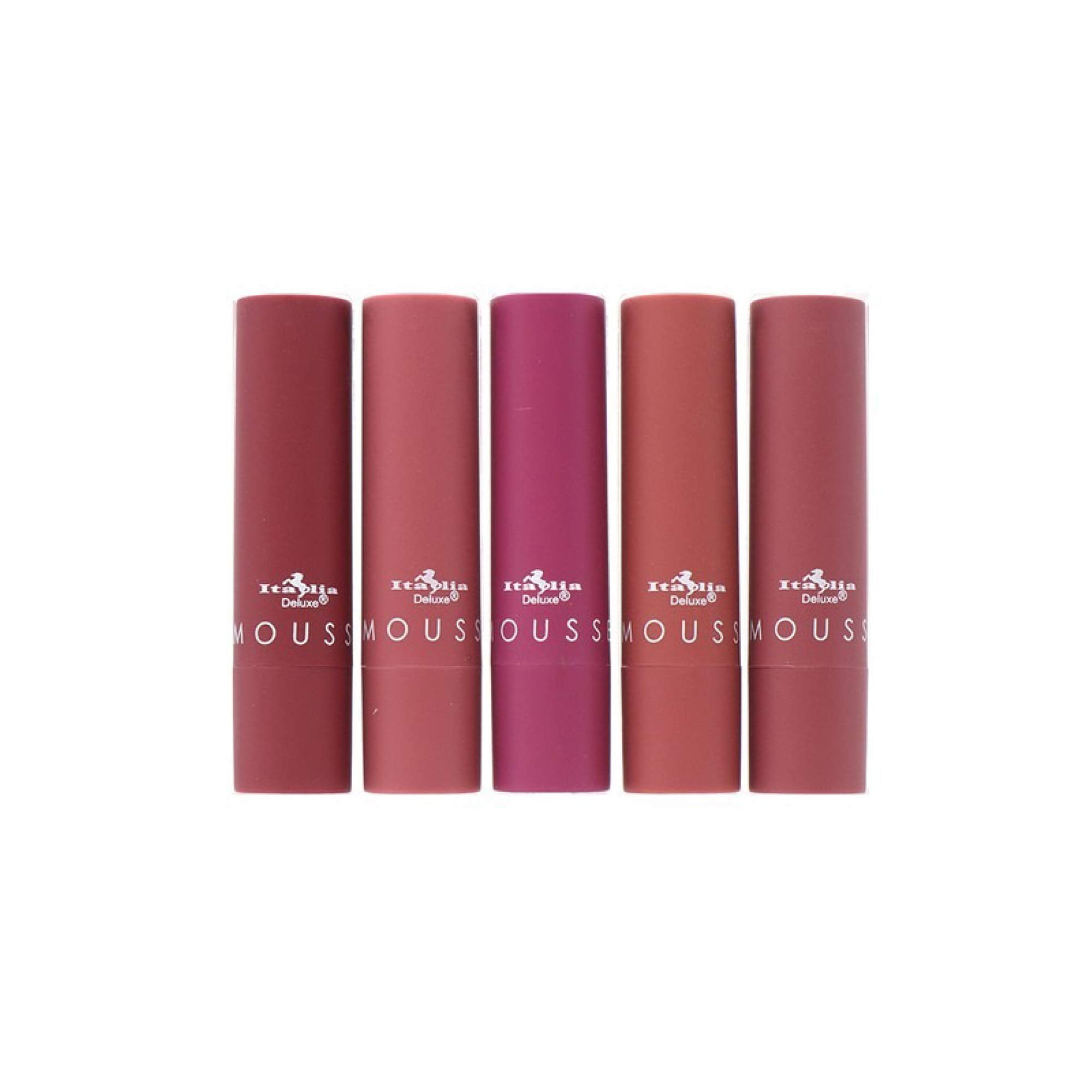 Italia Deluxe five-shade mousse lipstick swatches for versatile mauve looks