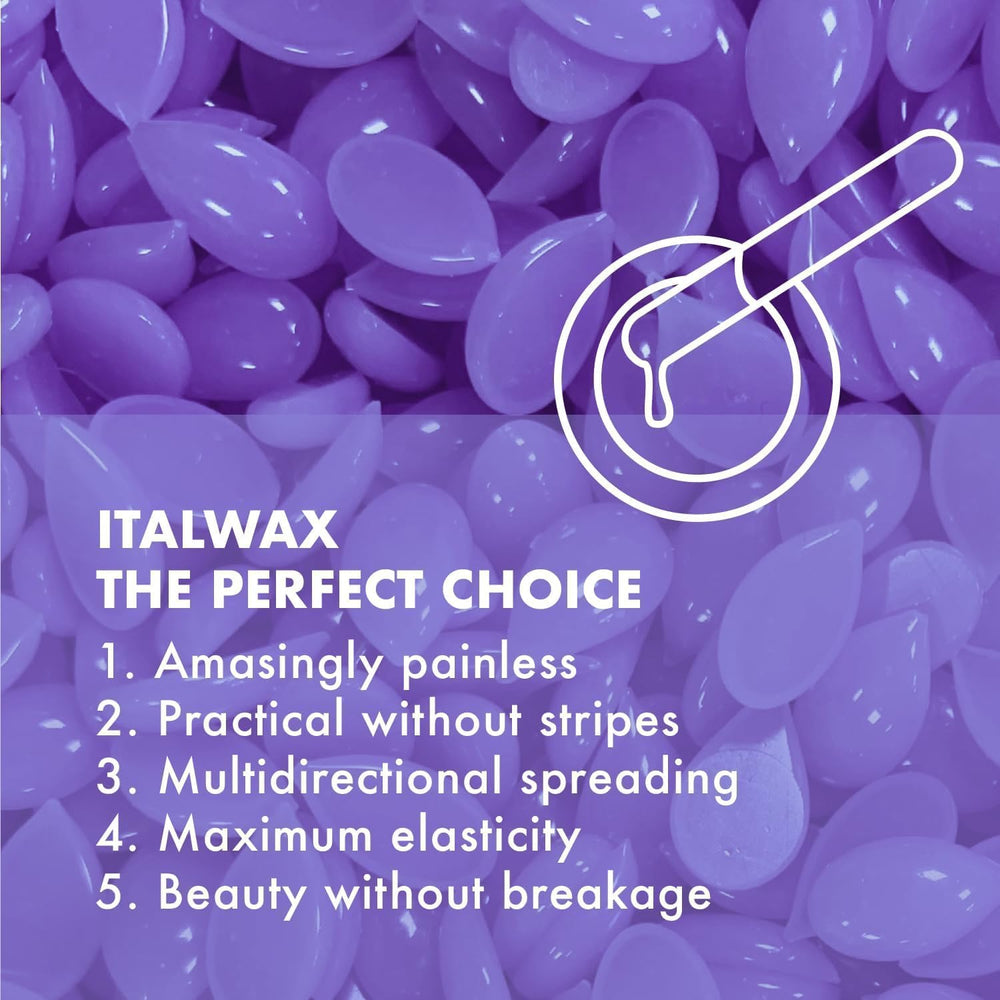 Italwax Orchid Jelly Wax elastic formula allows smooth removal across curved areas.