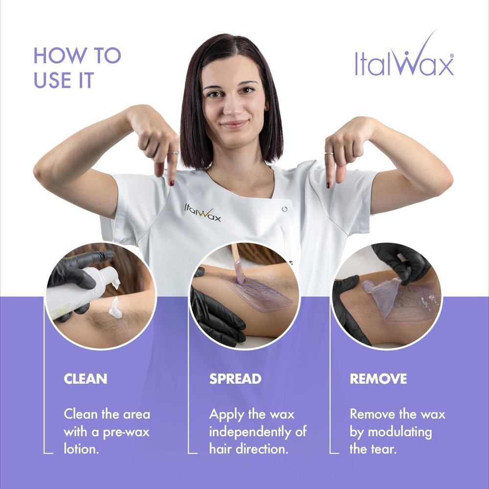 Italwax Orchid Jelly Wax is made in Italy, ensuring consistent texture and reliability.