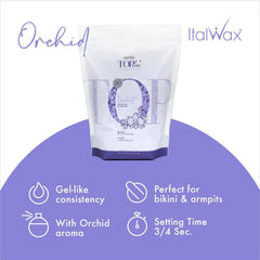 Italwax Orchid Jelly Wax offers strong grip on thick hairs during challenging zones.