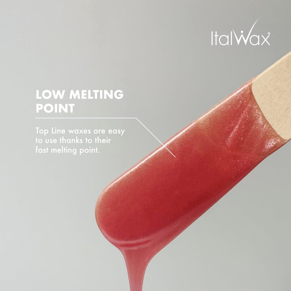 Italwax Pink Pearl hard wax application closeup shows flexible removal for contours.