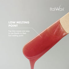 Italwax Pink Pearl hard wax application closeup shows flexible removal for contours.