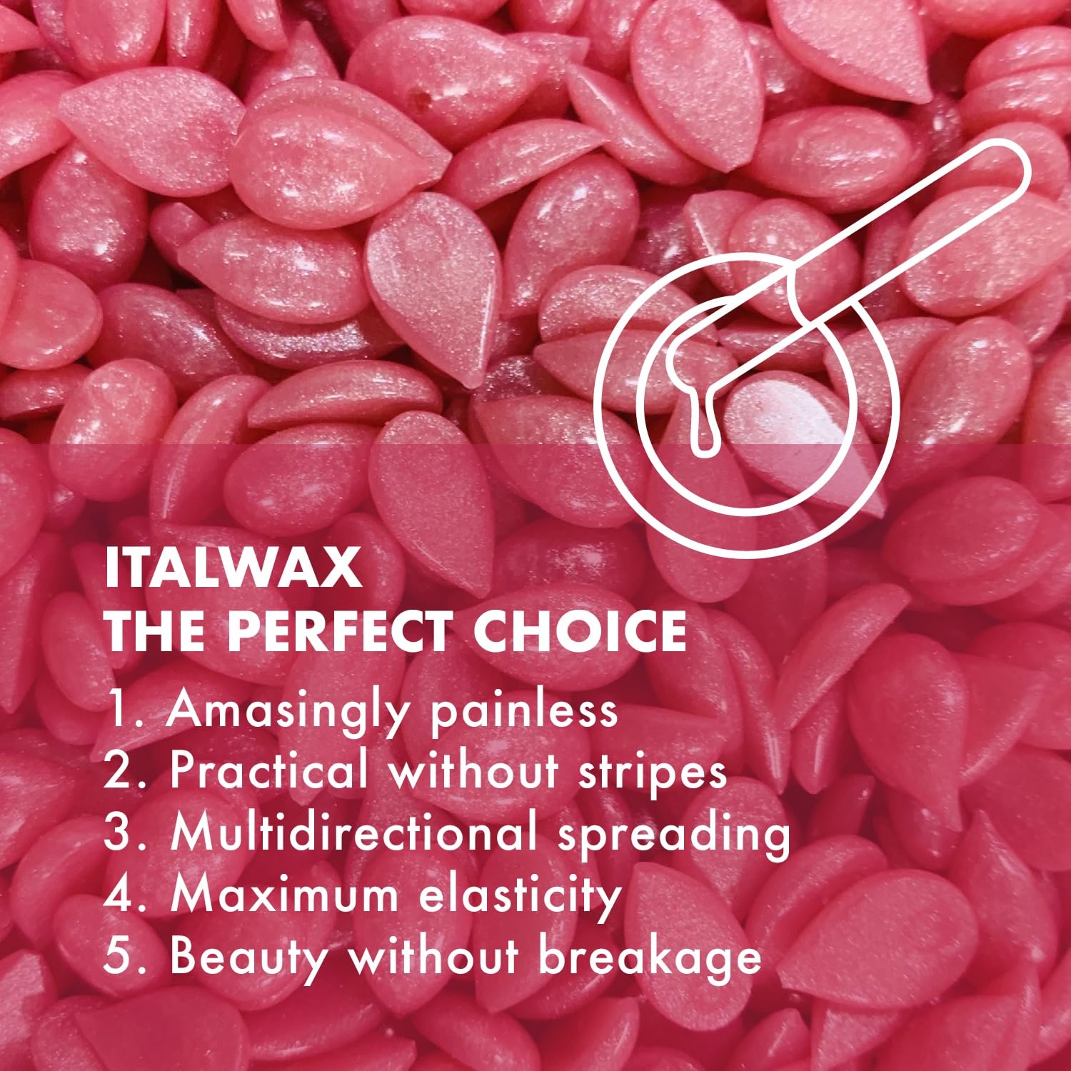 Italwax Pink Pearl wax elastic removal enables clean contour work across facial lines.