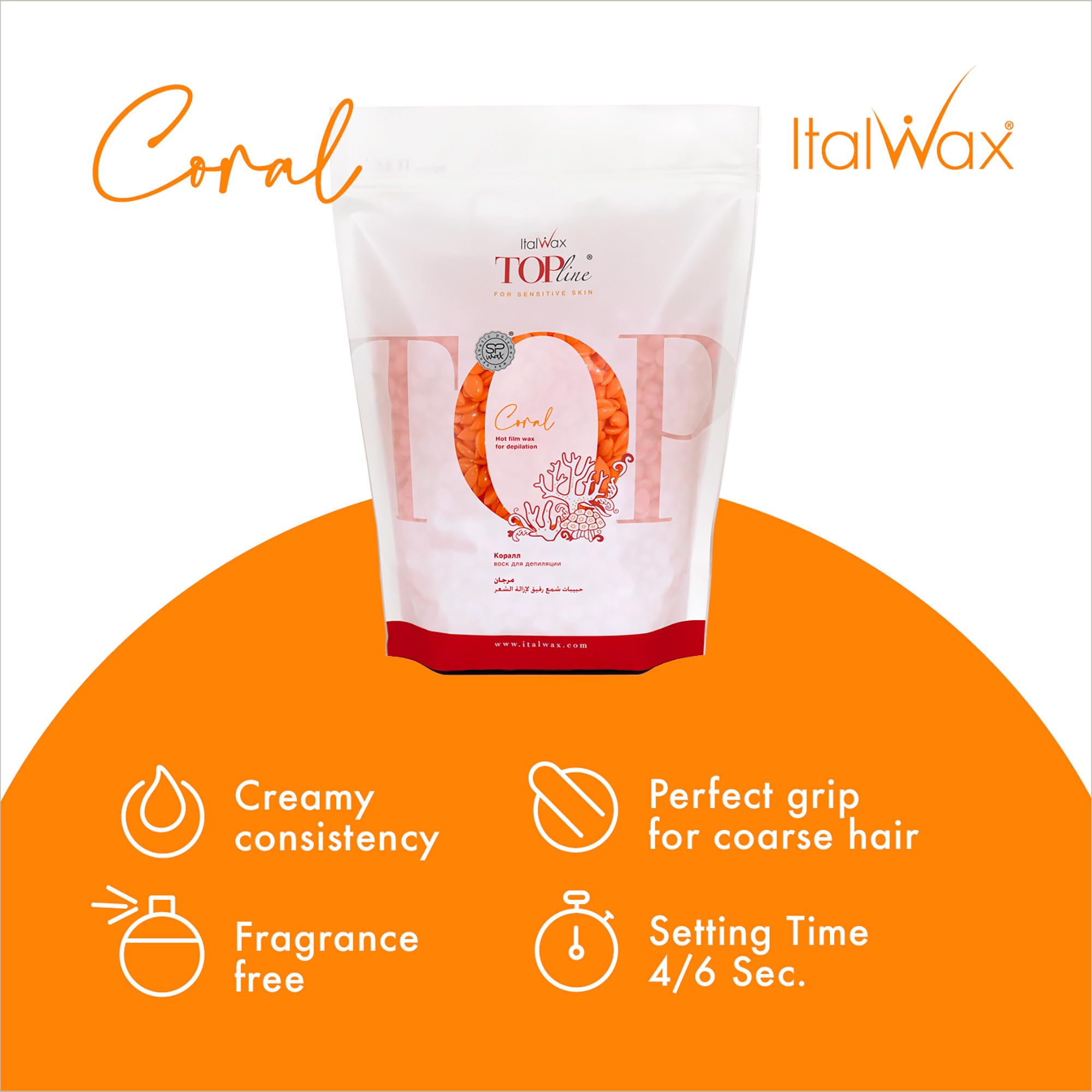 Italwax Top Line Coral Hard Wax being applied for effective hair removal.