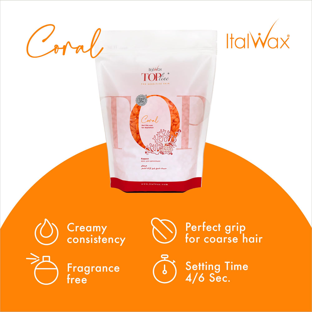 Italwax Top Line Coral Hard Wax being applied for effective hair removal.