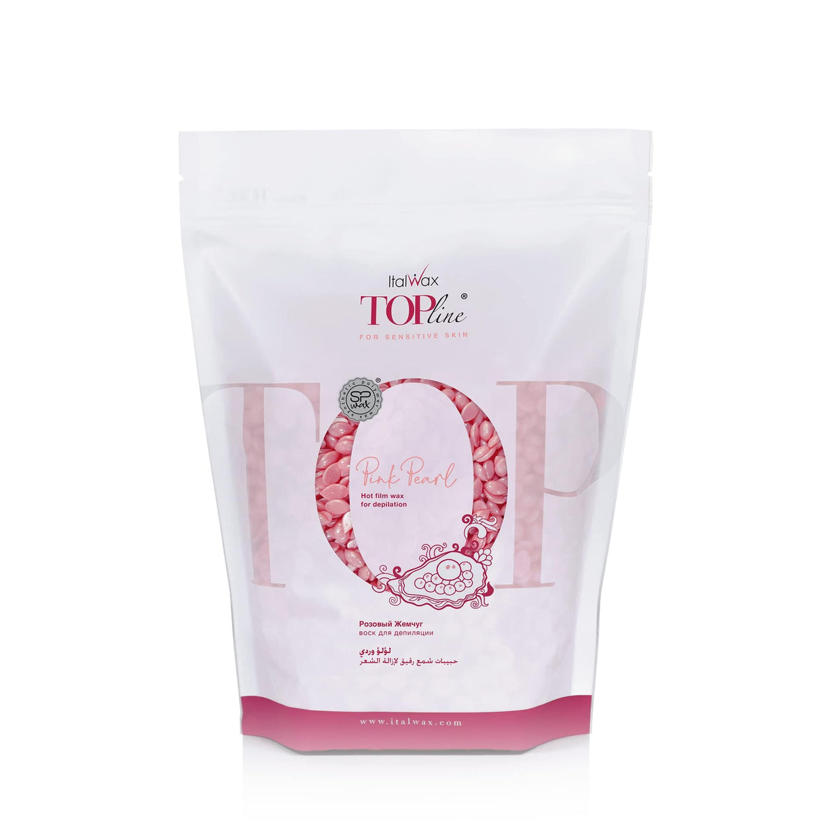 Italwax Top Line Pink Pearl wax tub for precise facial waxing.