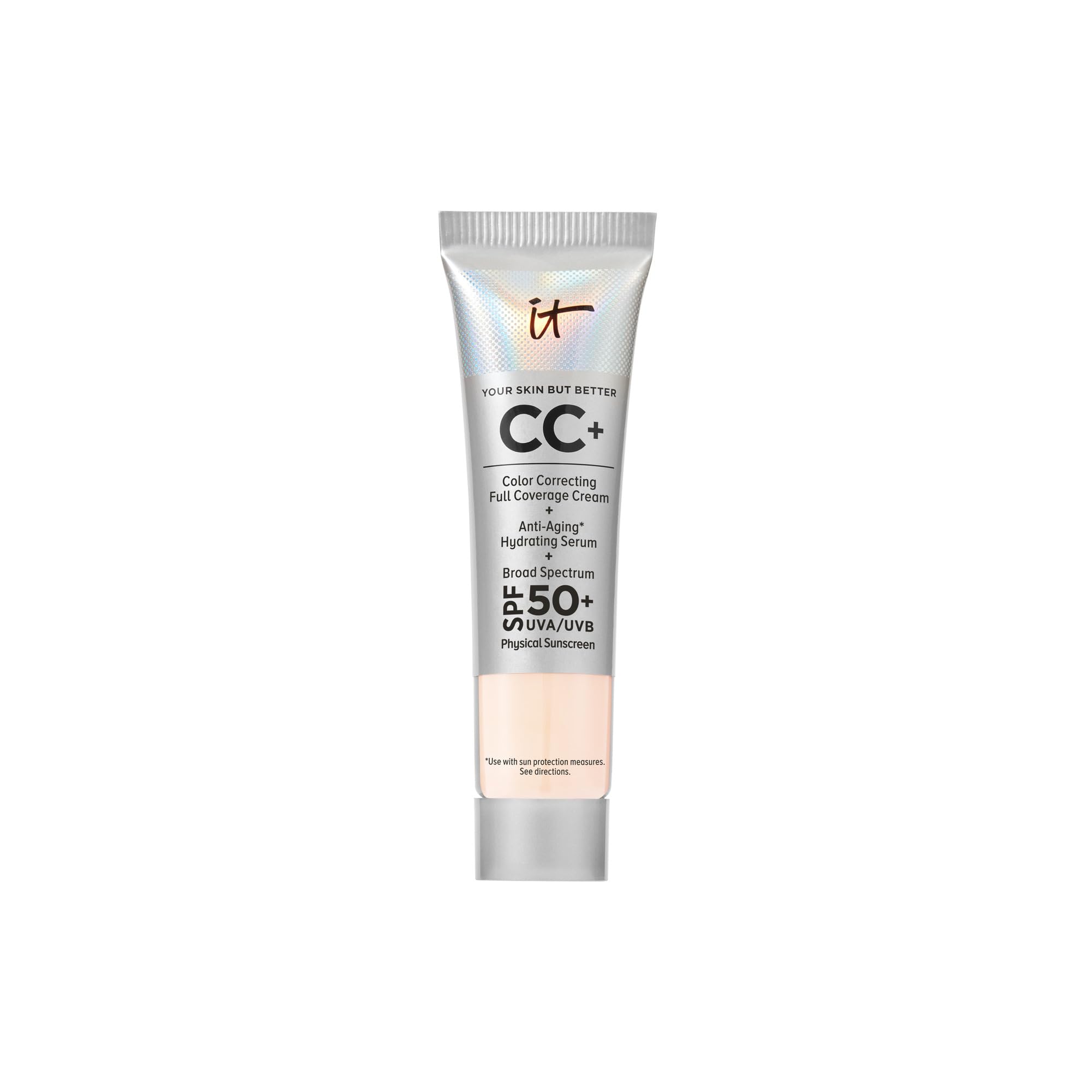IT Cosmetics CC+ Cream Travel pump shows easy application for a flawless finish