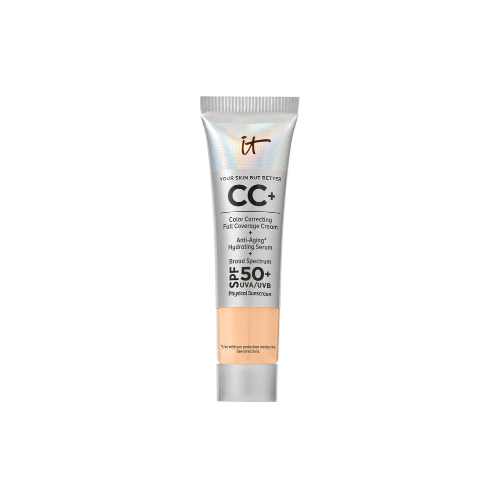 IT Cosmetics CC+ Cream travel tube highlighting portable foundation for all-day coverage on the go.