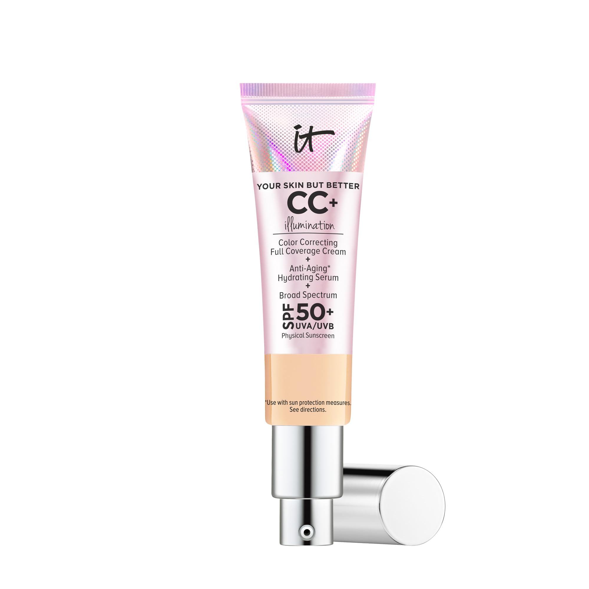 IT Cosmetics CC+ Cream Illumination bottle close-up highlights radiant finish and SPF 50 protection.