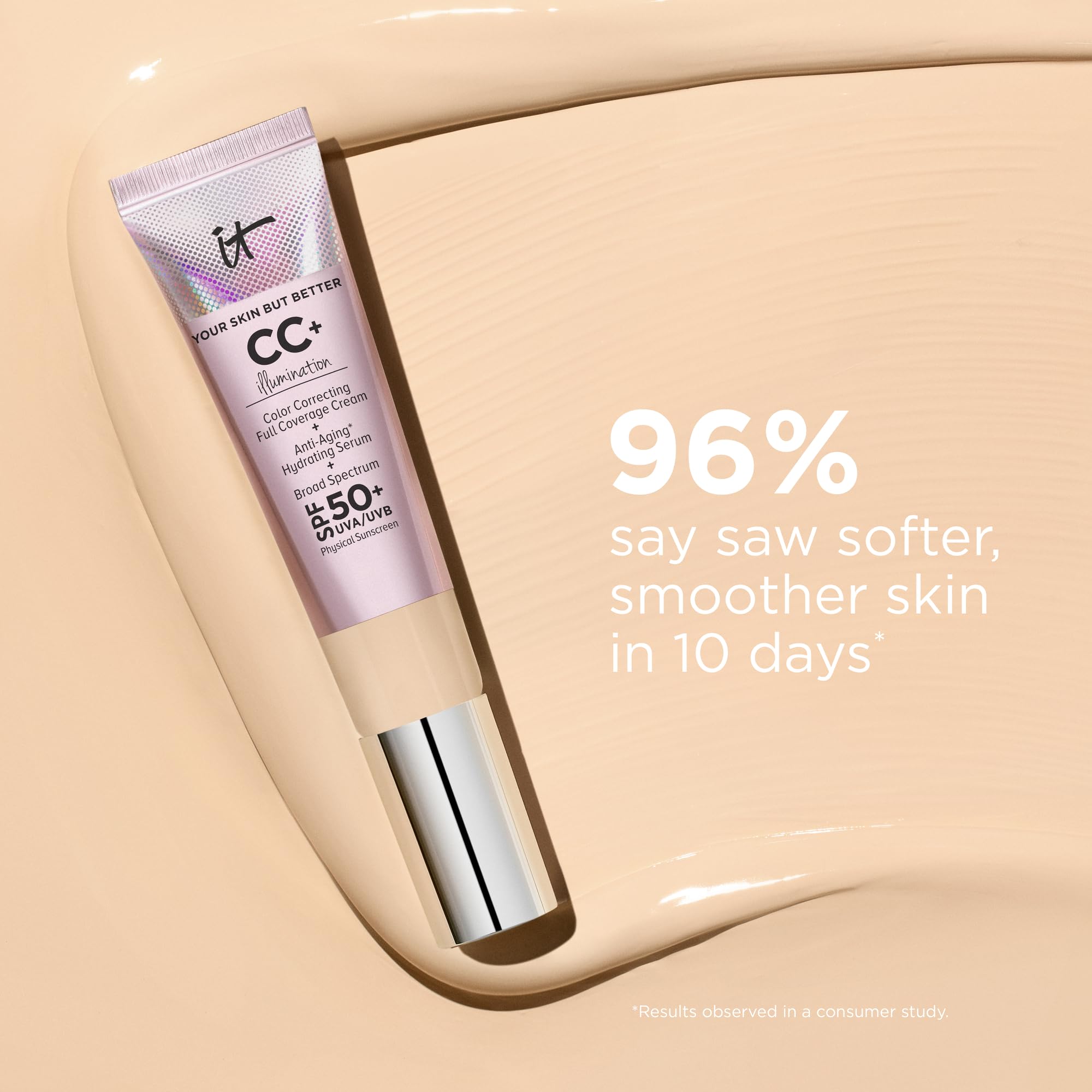 IT Cosmetics CC+ Illumination contains collagen and peptides to support a smoother look.
