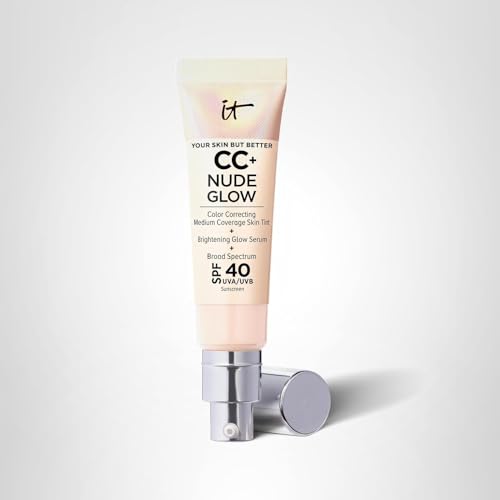 IT Cosmetics CC+ Nude Glow packaging displays 22-shade range for inclusive fit.