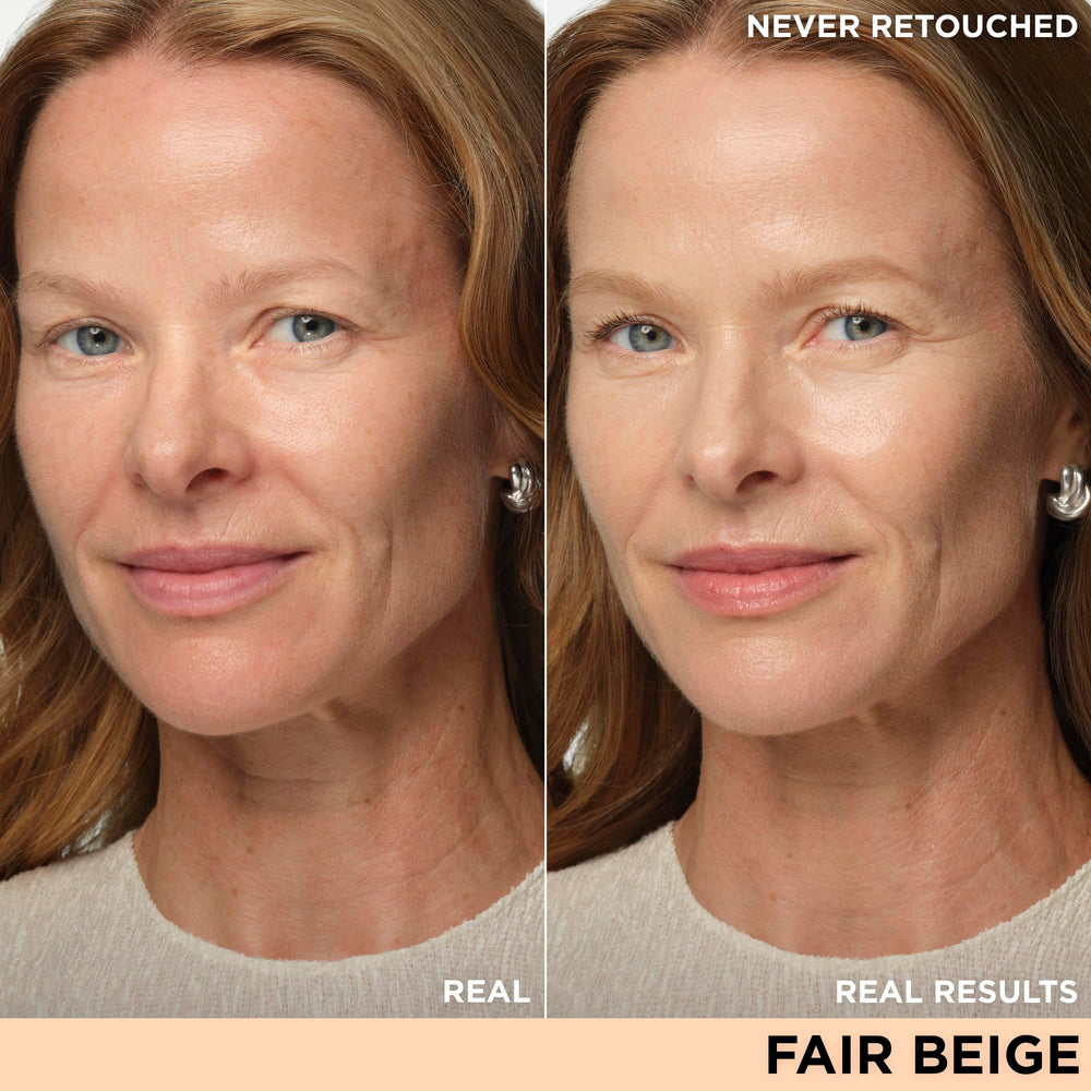 IT Cosmetics CC+ Nude Glow swatch demonstrates brightening and dewy finish on skin.