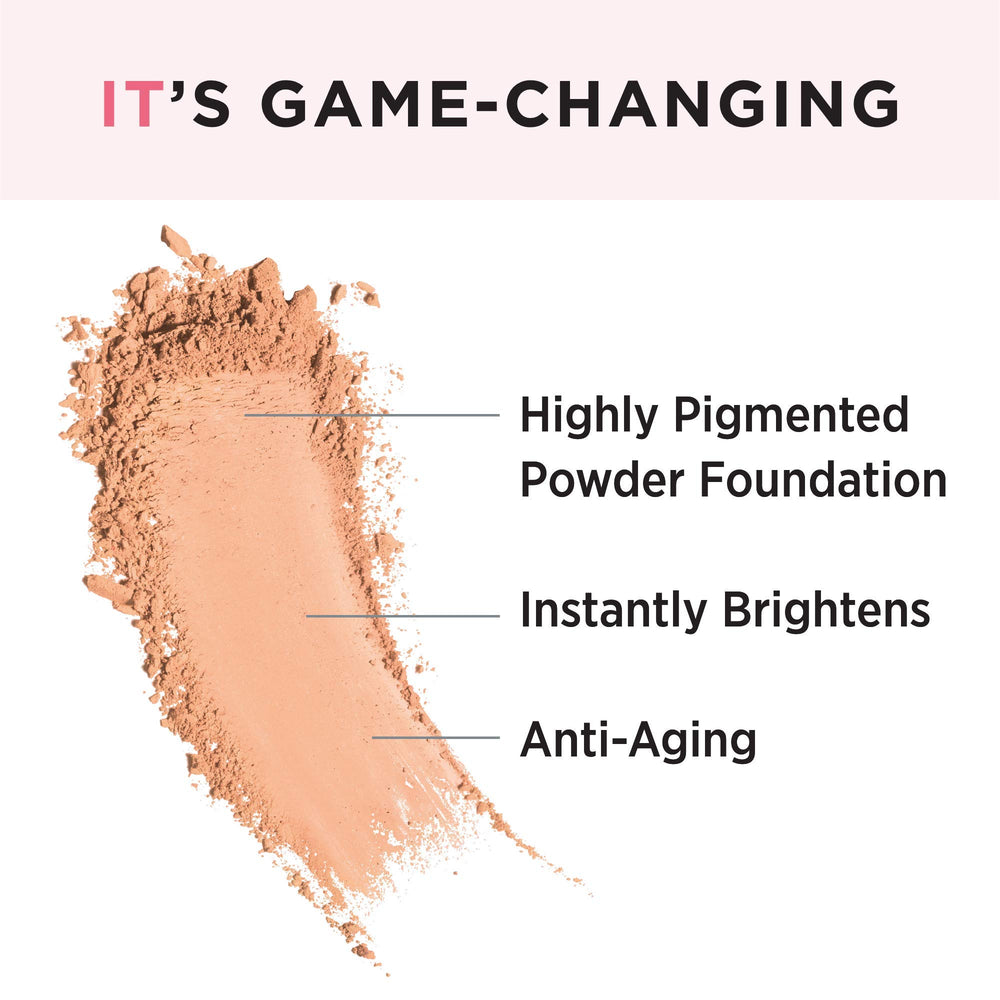 IT Cosmetics Celebration Foundation Illumination tan compact open showing luminous powder texture.