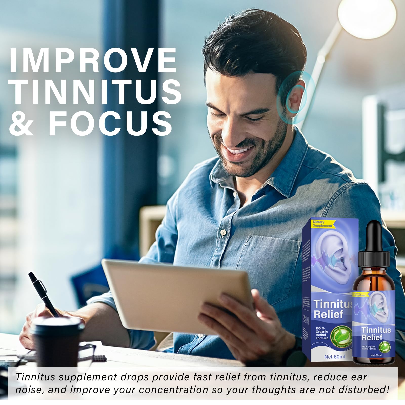 ITECFREELY dropper closeup highlights precise application for tinnitus relief.