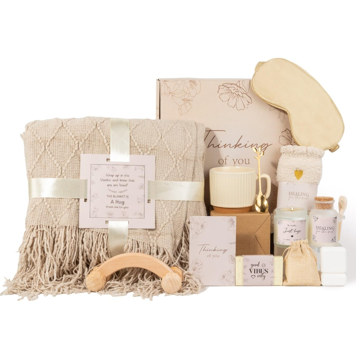 Ithmahco Thinking of You Gift Basket blanket focus warms her senses for cozy evenings.