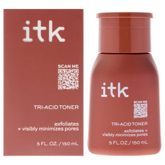 ITK Tri-Acid Toner bottle hero shows oil-free formula for balanced skin.