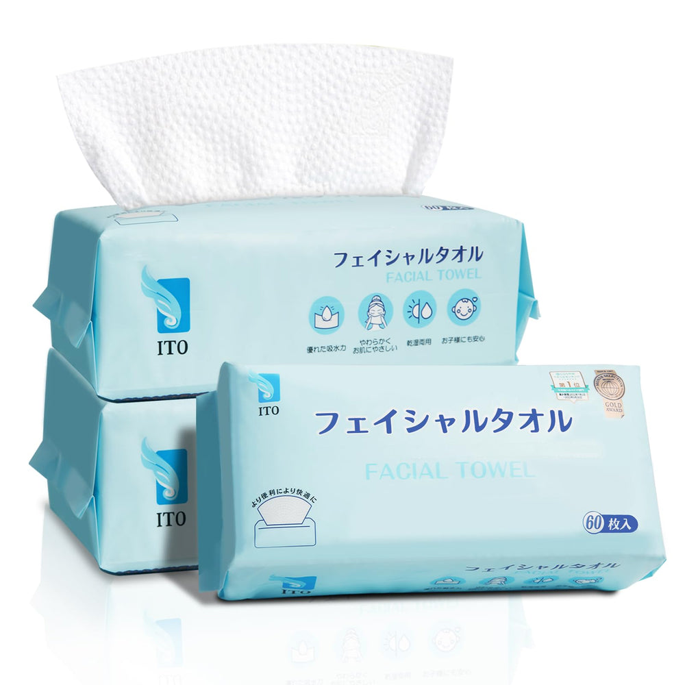 ITO Disposable Face Towel outer packaging keeps towels dry and clean between uses.