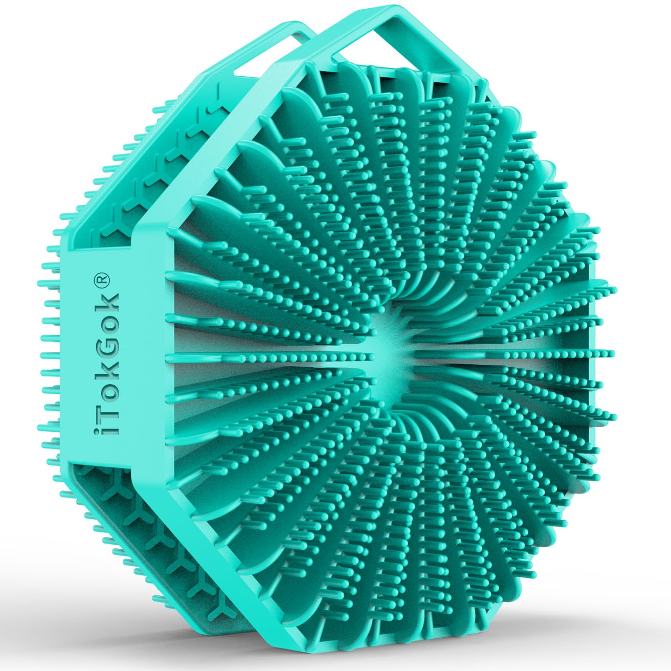 itokgok dual-sided silicone body scrubber closeup highlights gentle cleansing