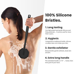 iTokGoK silicone back scrubber features an ergonomic anti-slip grip for secure shower use