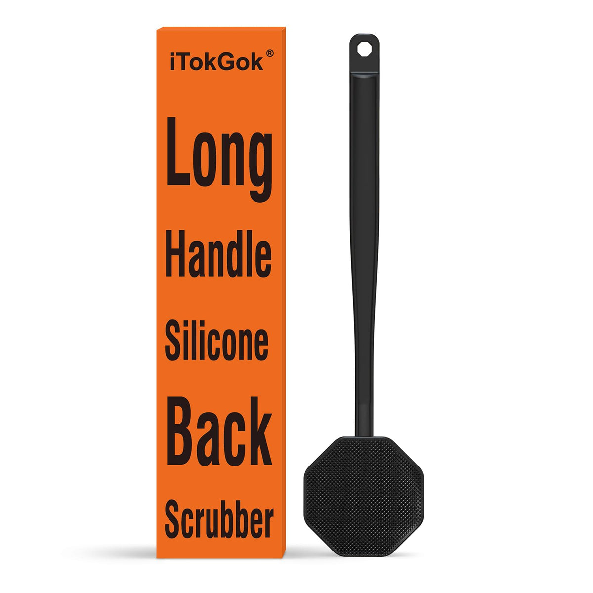 iTokGoK silver-infused back scrubber with extended handle for easy back access and spa-like cleansing