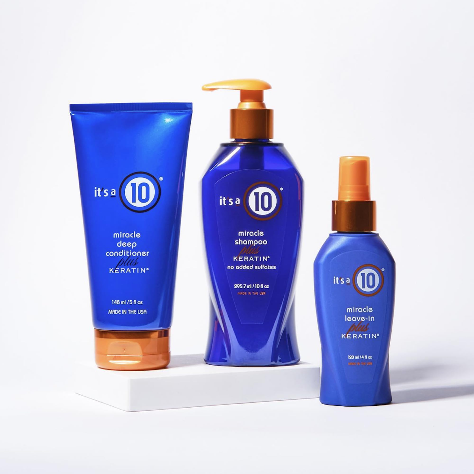 It's a 10 Haircare Miracle Shampoo Plus Keratin color-protection shot highlights color-preserving benefits
